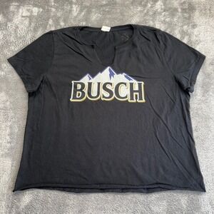 Busch Beer Graphic T-Shirt Women XL Black Good Notch Neck Raw Hem Short Sleeve‎